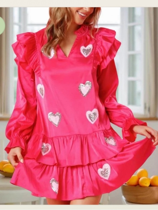 Fantastic Fawn Dresses & Skirts - Fantastic Fawn Hot Pink Sequin Heart Ruffle Dress ($79 original)